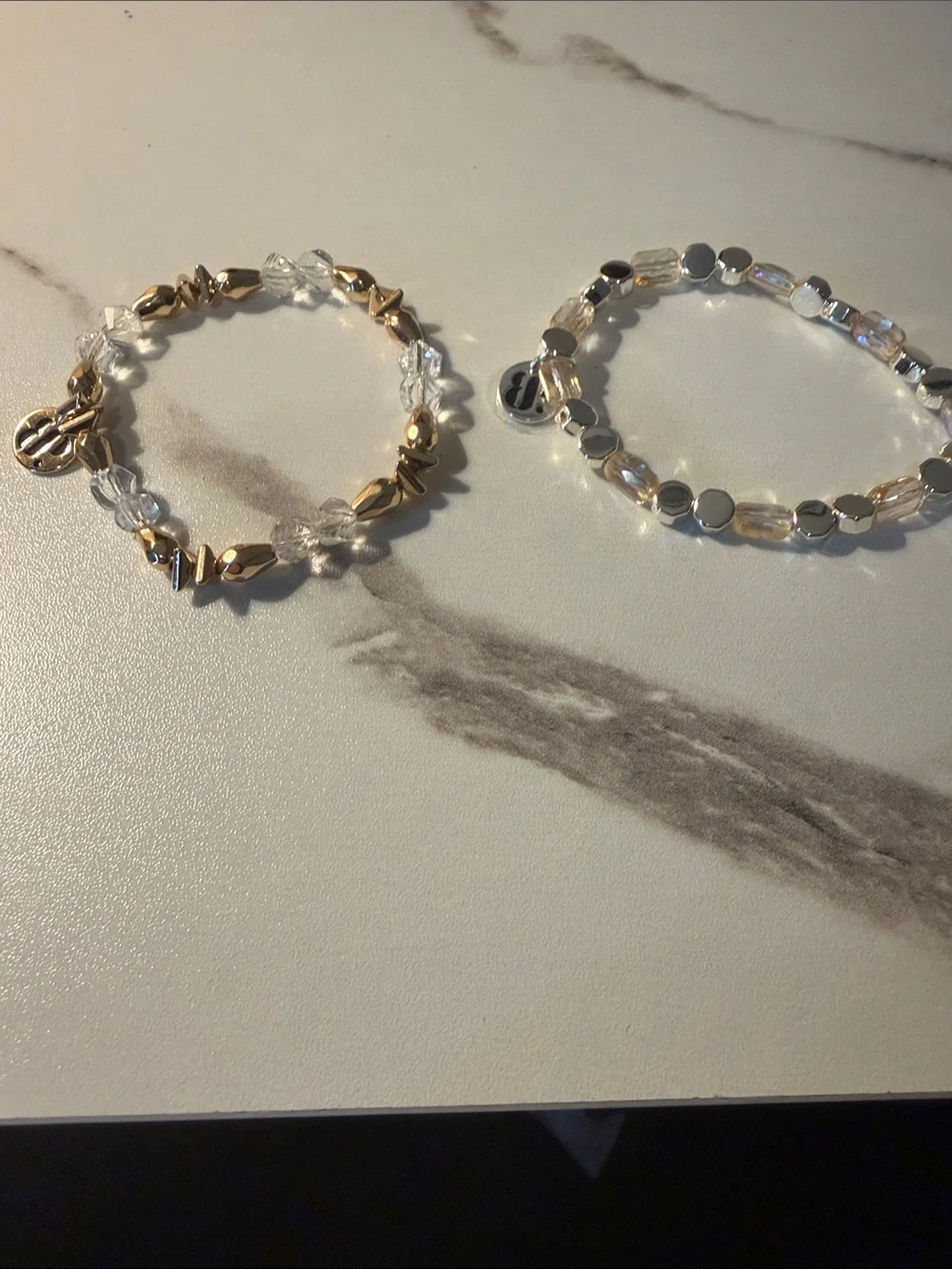 Bomb Party Gold and Clear Beaded Stacking with gold‎ and silver tone Bracelet